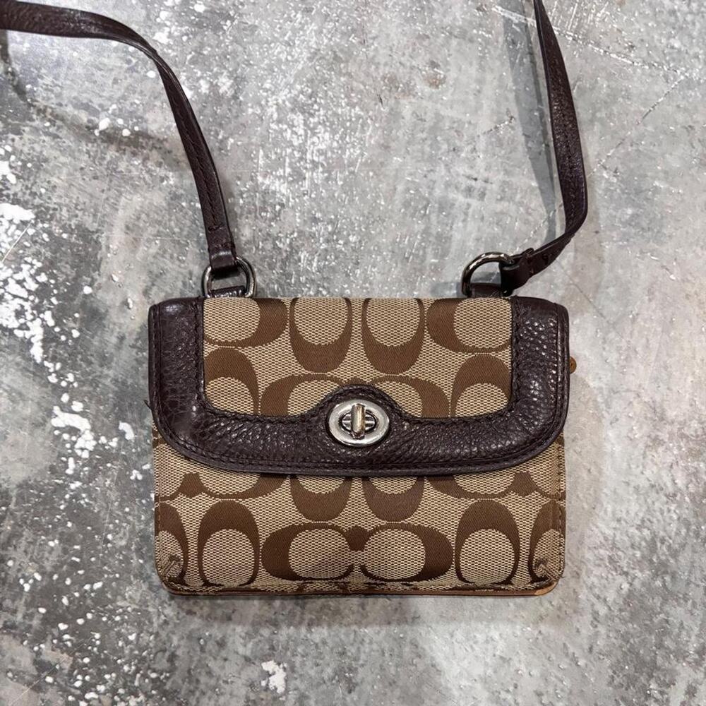 Coach Brown & Tan Canvas Crossbody Satchel Purse Bag!